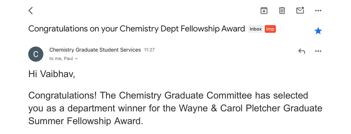 Excited to share that I've been awarded the Wayne &amp; Carol Pletcher Graduate Summer Fellowship Award! Huge thanks to my supervisor Prof. Paul Zimmerman and the department for support. Looking forward to diving into my research this summer👨‍💻 #research #phdlife
