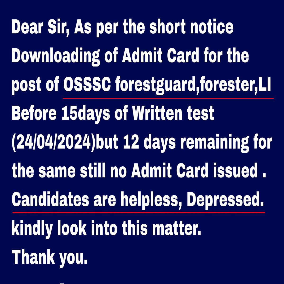 SuklaJiFamily's tweet photo. Dear Sir, Please Look into this matter ,OSSSC FORESTGUARD, FORESTER,LI ADMIT CARD🔥 @dasraghubar @Naveen_Odisha @SecyChief @otvkhabar @kanak_news @MoSarkar5T @NandighoshaTV @ArgusNews_in @PriyabrataSukla @AtanuMLA @abhayips86 @gapg_dept https://t.co/nJUyGmHzLH