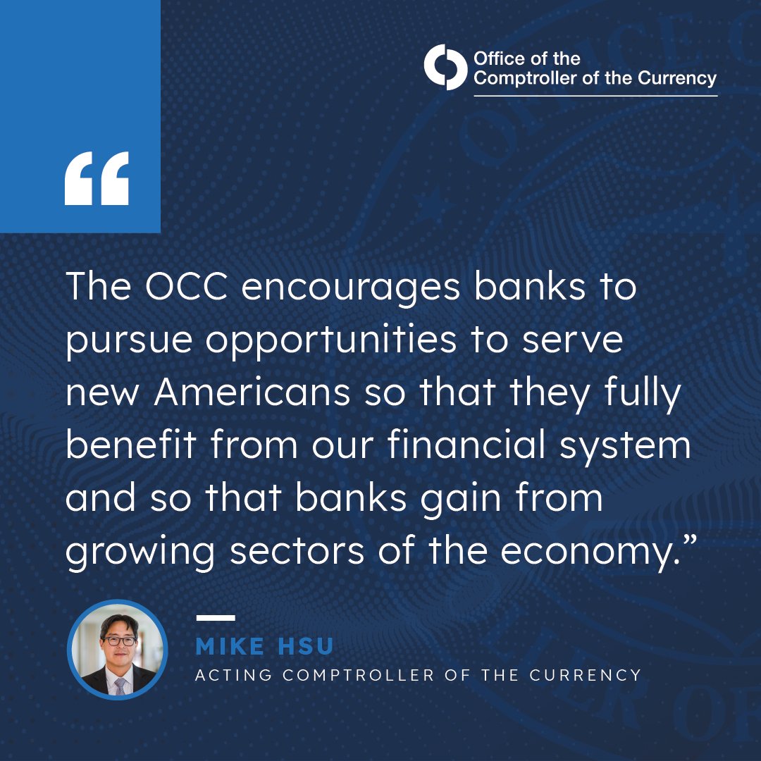 Acting Comptroller Michael J. Hsu discusses the importance of expanding financial services and supporting financial literacy and inclusion among new Americans. occ.gov/news-issuances…