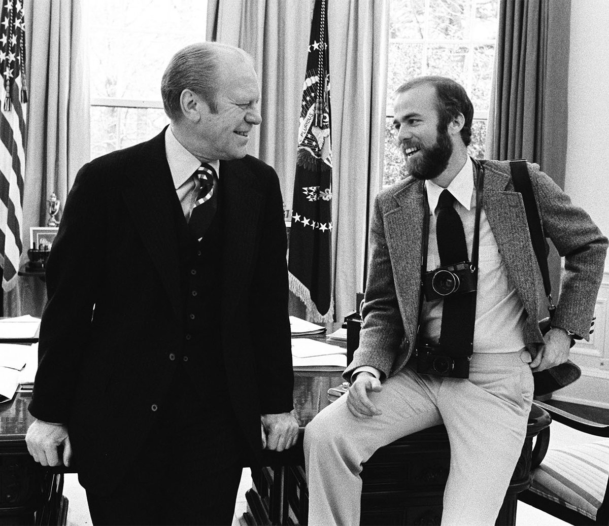 With President Gerald R. Ford in the Oval Office, 1976. I was proud to be his friend and chief White House photographer. (Official White House photo by Bill Fitz-Patrick)