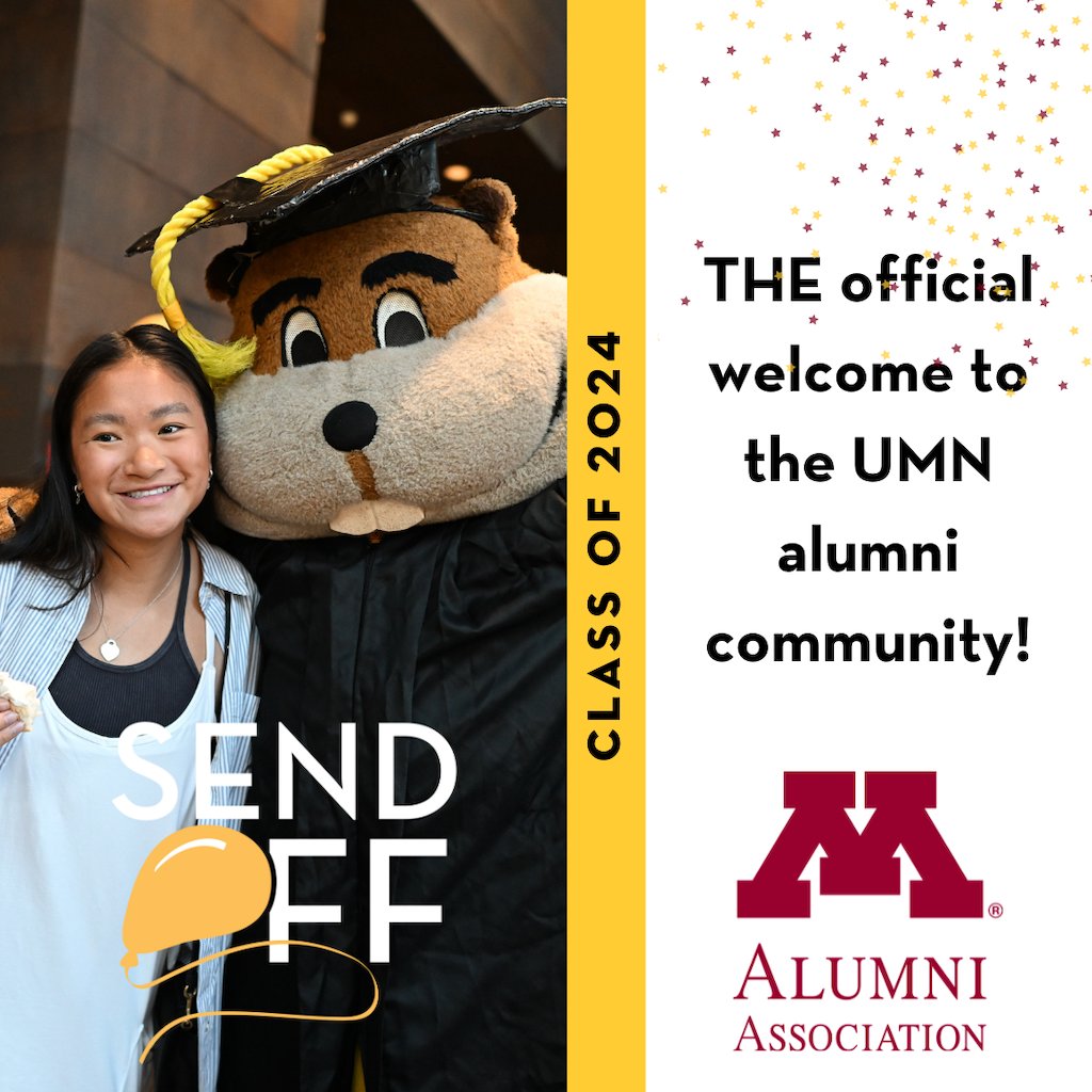 Graduating from #UMN doesn't mean saying goodbye! Join us at The Send Off on May 1 to celebrate becoming part of a global community of 500,000+ alumni. RSVP now at UMNAlumni.org/sendoff 🎓 #UMNAlumni #TheSendOff #Classof2024 @UMNews