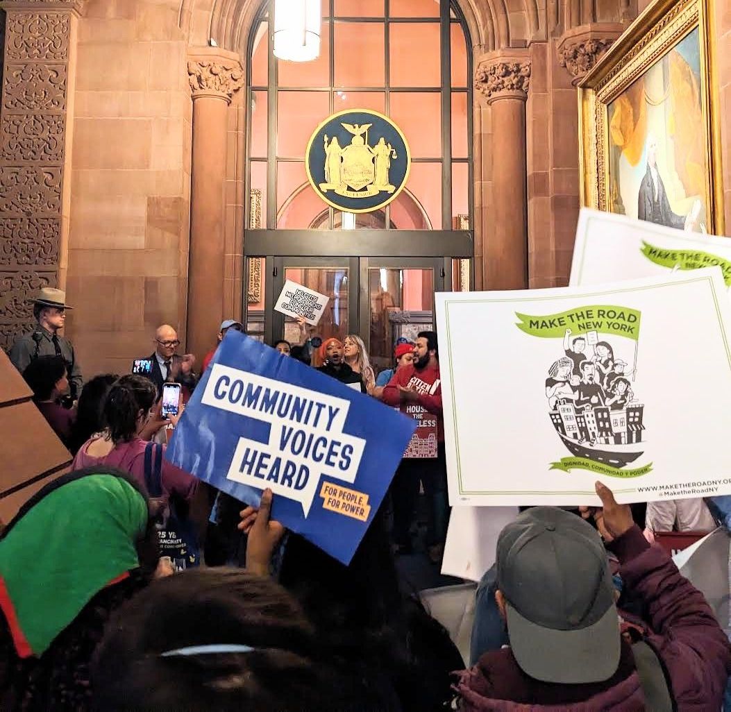 Yesterday, CVH Members went back to the Capitol to tell @GovKathyHochul that she CANNOT hold the budget hostage to serve the special interests of real estate developers and the ultra-rich. ➡️ Take two minutes to email your legislators with our easy tool: cvhaction.org/take-action