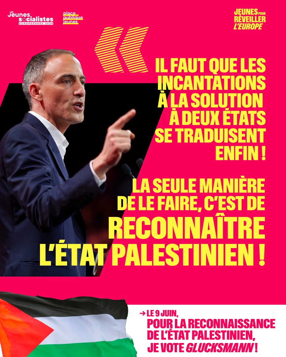 🔴Il faut que les incantations à la solution à deux états se traduisent enfin ! La seule manière de le faire, c'est de reconnaître l'État Palestinien ! 🇵🇸 👉 Pour la reconnaissance de l'État Palestinien, le 9 juin, on vote #Glucksmann !✊ #ReveillerLEurope #Europeennes2024