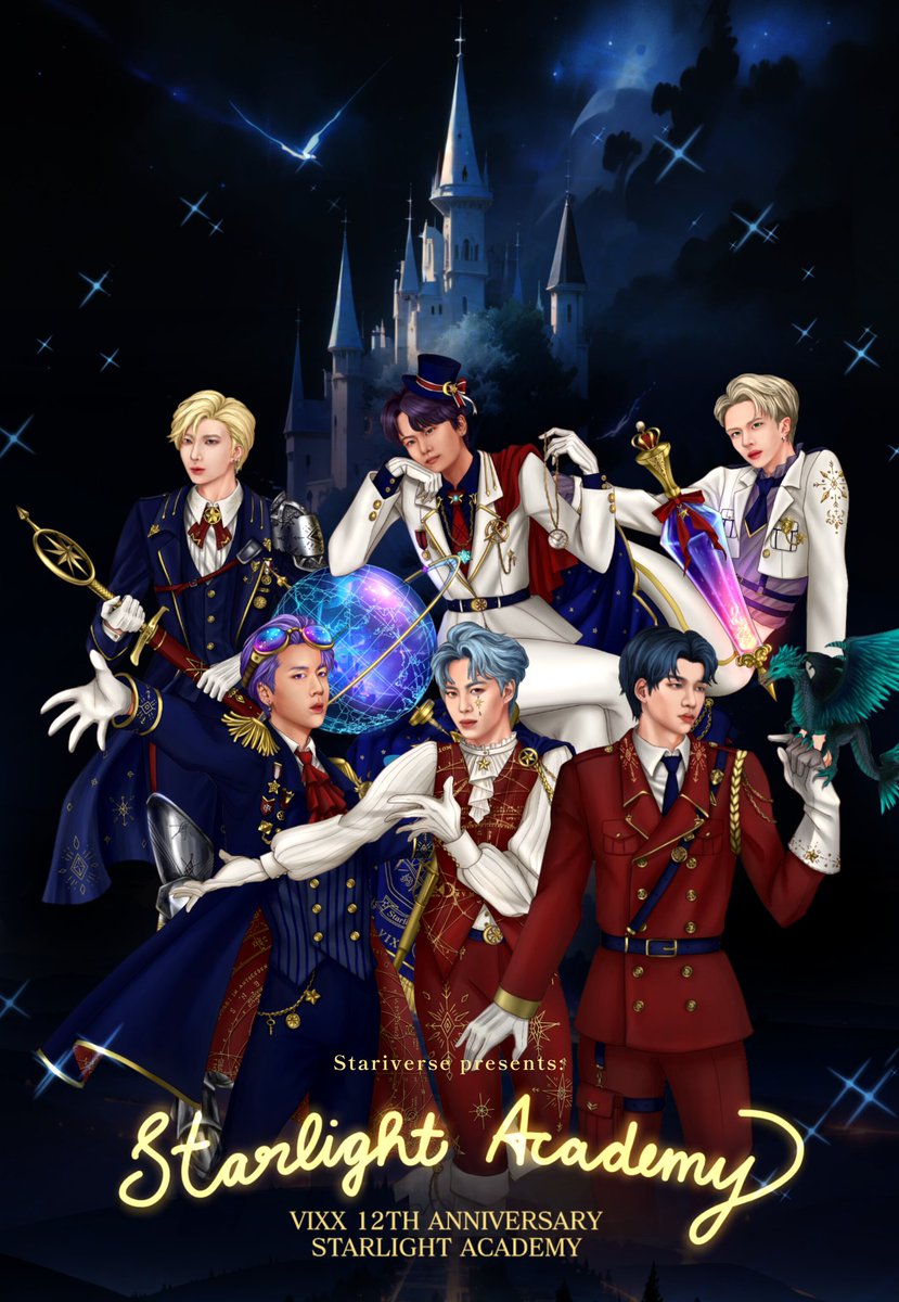 Stariverse_0524's tweet image. It's the witching hour! Welcome to Starlight Academy, where you can explore the secrets of the universe!

#VIXX #빅스 #Stariverse #별빛 #Starlight #HAPPYVIXXDAY #VIXX12ANNIVERSARY #N #LEO #KEN #RAVI #HONGBIN #HYUK