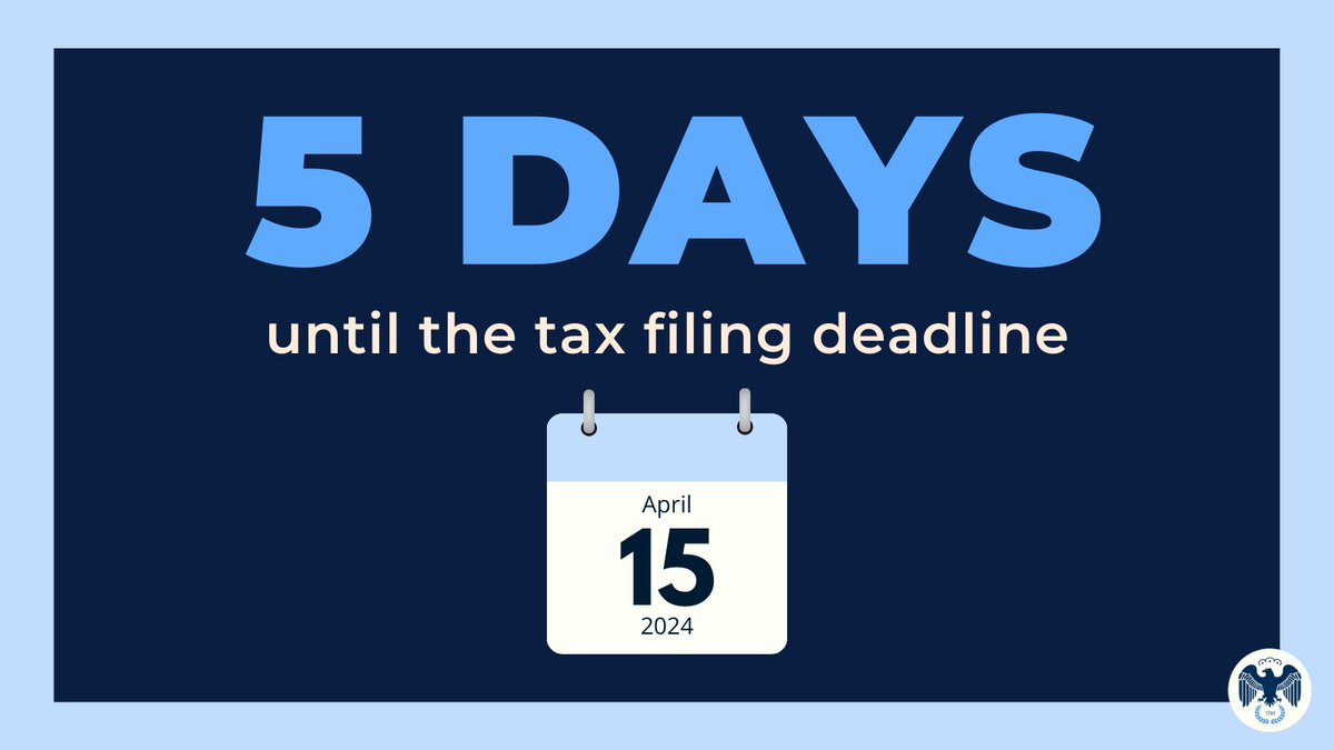 The 2024 tax filing season is here! The filing deadline is Monday, April 15. File today and track your refund here: irs.gov/wheres-my-refu…