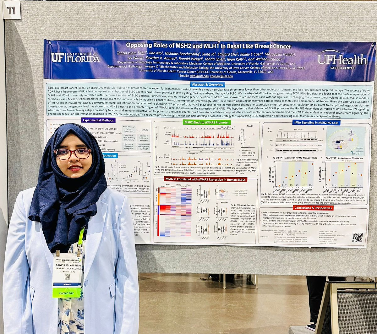 The last poster from our group - last day of AACR-2024. Tanzia Islam Tithi is a very talented 2nd year graduate student and has made very important discovery related to breast cancer.