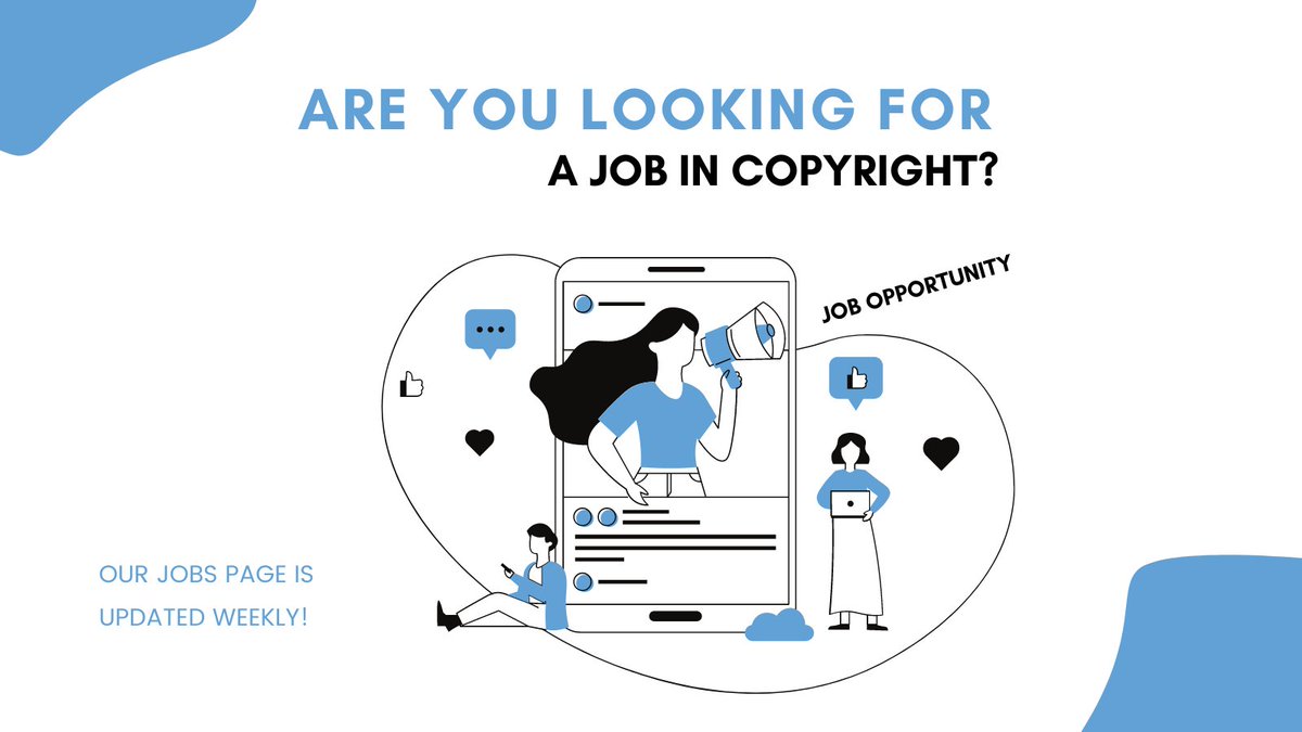 Our 'Jobs in Copyright' webpage is updated on a weekly basis and shares a number of opportunities for both professionals and students within the intellectual property field. We encourage you to check our page regularly! bit.ly/3QLzhXh