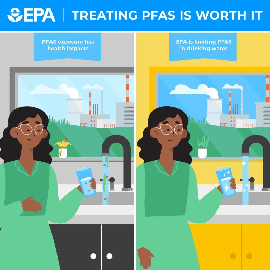 EPA's tweet photo. #ICYMI: EPA has developed materials for public water systems, local officials, and other entities that need to communicate about EPA’s new drinking water limits on certain #PFAS.

Find resources ⬇️
https://t.co/EsUlL46QkS https://t.co/M31lgumfkU