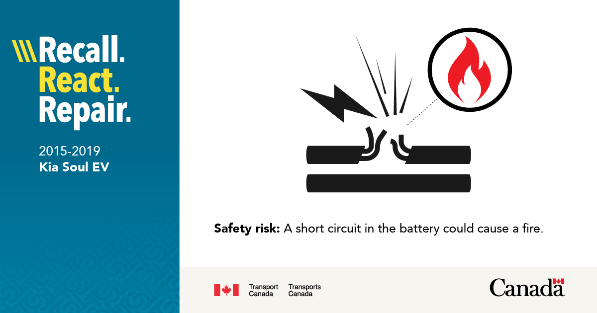 #Recall: On some 2015-2019 Kia Soul EVs, there could be a problem inside the high-voltage battery, causing it to short circuit while driving. Note: Vehicles repaired under recall #2023-181 do not require further repairs. ow.ly/qFb450R1gcv