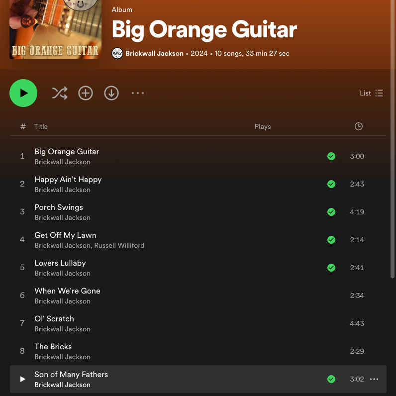 Big Orange Guitar day by day, song by song. Day 9 featured song: Son of Many Fathers
Spotify: ow.ly/MKkS50R5mlV
Apple Music: ow.ly/hnNn50R5mlY
Amazon Music: ow.ly/tQzs50R5mlW
#AmericanaMusic #AlbumRelease