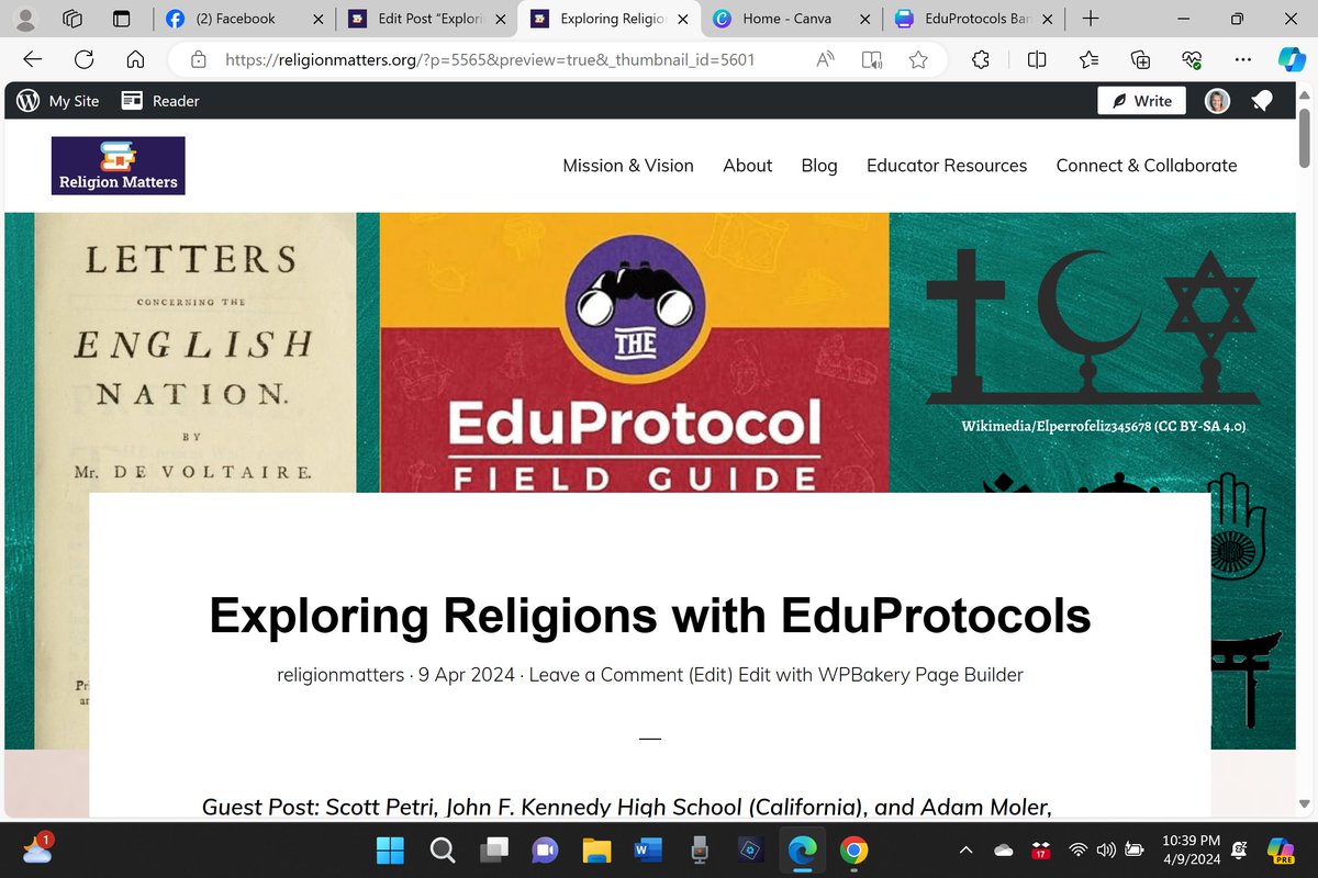 Excited about this publication with @moler3031 on the #ReligionMatters blog religionmatters.org/blog-2/ Dropping it on Friday morning 4/12/24. Thanks @ReligionMatter5 and @WorldRel4Kids #sschat #edchat #TeachingReligion #EduProtocols @damonhuss @_Teachdemocracy