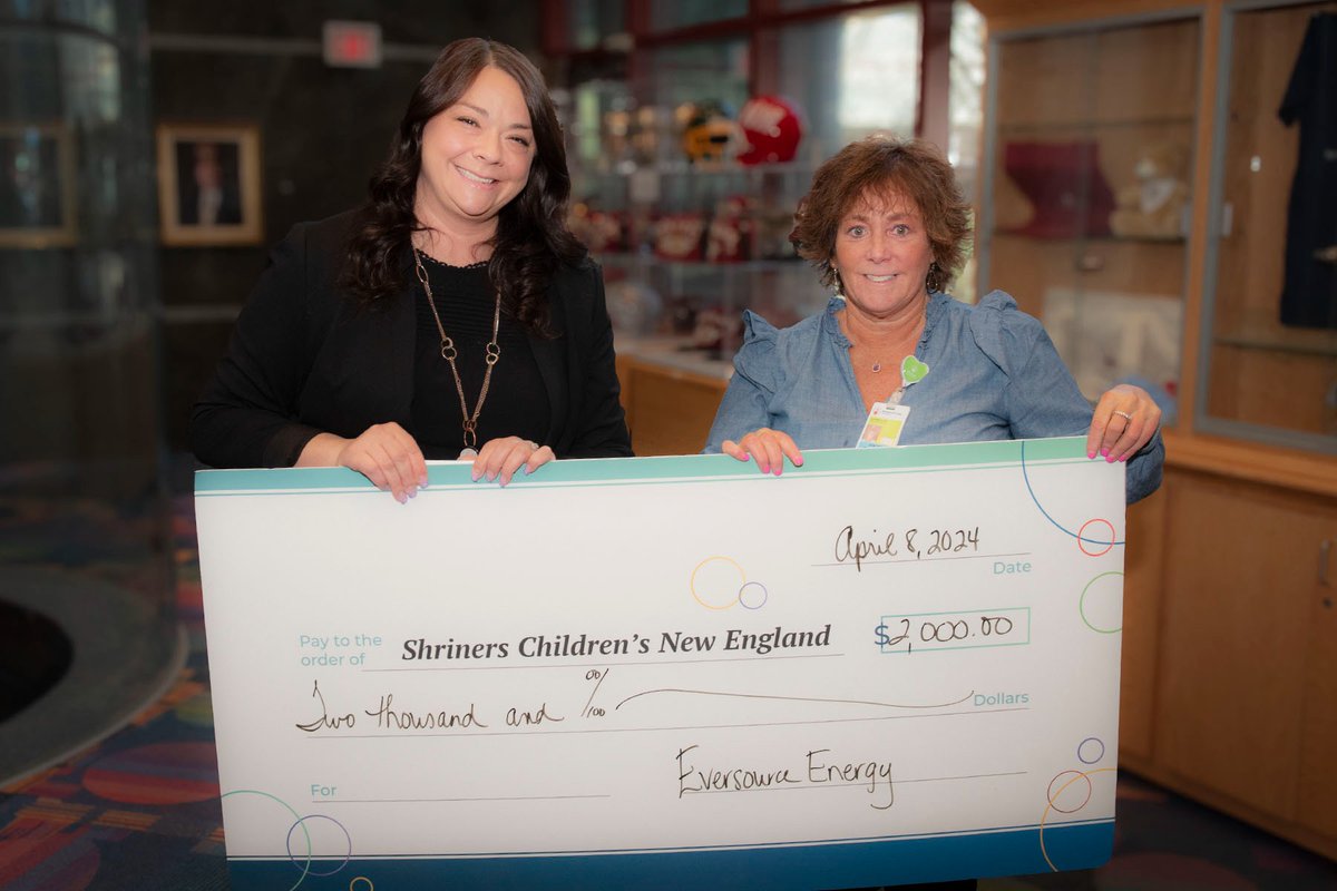 Shriners Children’s New England was recently awarded a grant from our friends at @EversourceMA through their community grant program! Eversource has been supporting our mission and the patients we serve since 2018 and we are grateful for their continued generosity. ❤️