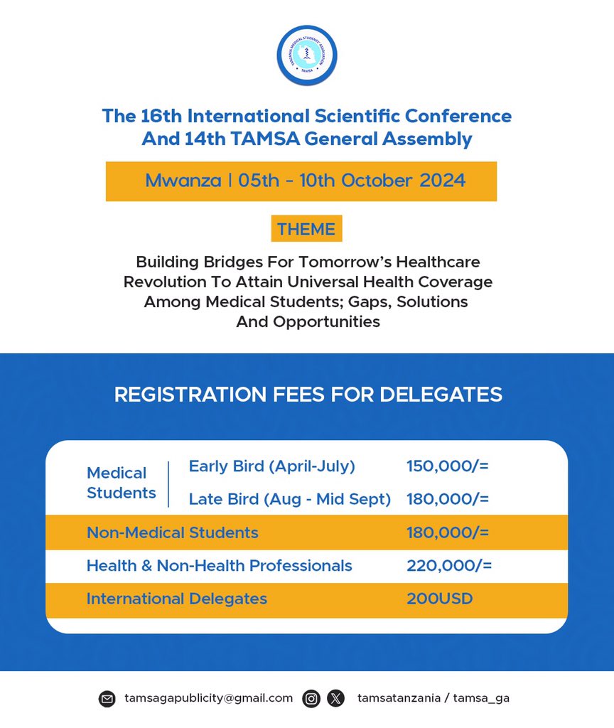 Its Time! Its Time! Here’s our registration fees outline for Delegates “TAMSA GA 2024”🔥