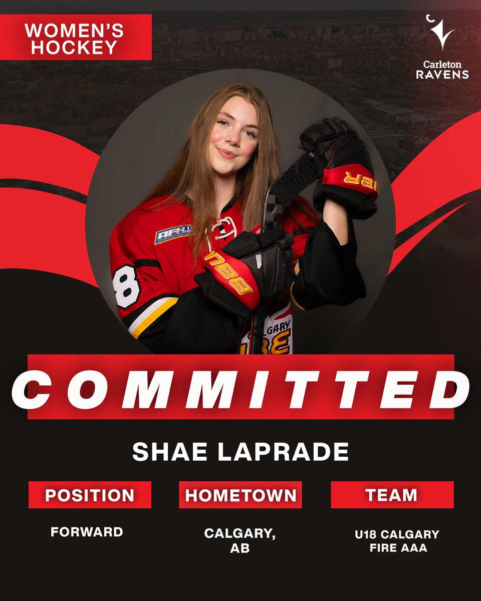 The Carleton Ravens women's hockey team is excited to announce the signing of Forward, Shae LaPrade! 👏 🏒 Welcome to Carleton! 🐦‍⬛