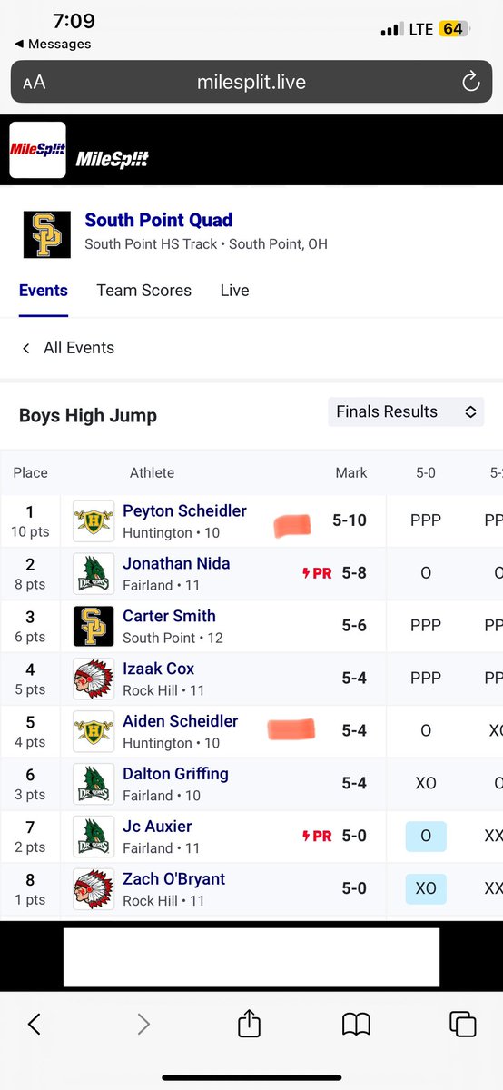 Peyton_Scheidle's tweet image. Got 1st in HJ at the South Point Quad Meet with a jump of 5’10! I’m really starting to see consistency in my form and the heights I jump. I have to keep getting better! #highjump #stayingconsistent #grindneverstops