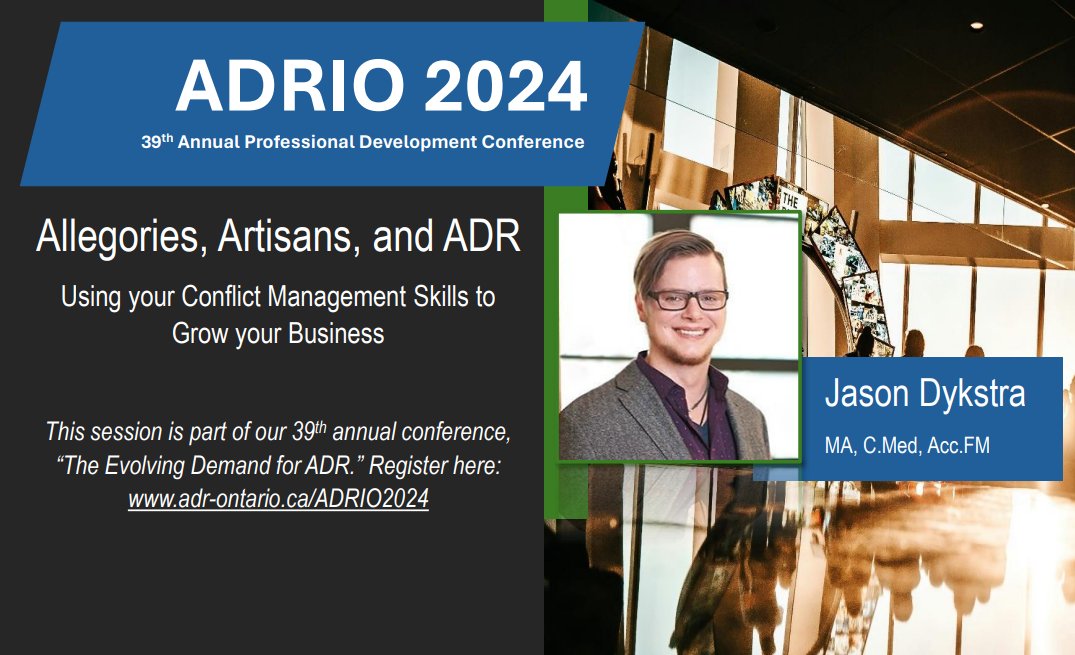 You’ve learned how to ask good questions, listen deeply, and communicate effectively. Now you have to try and get clients, too? Learn how to use your conflict management skills to grow your ADR business with Jason Dykstra at #ADRIO2024: adr-ontario.ca/adrio2024