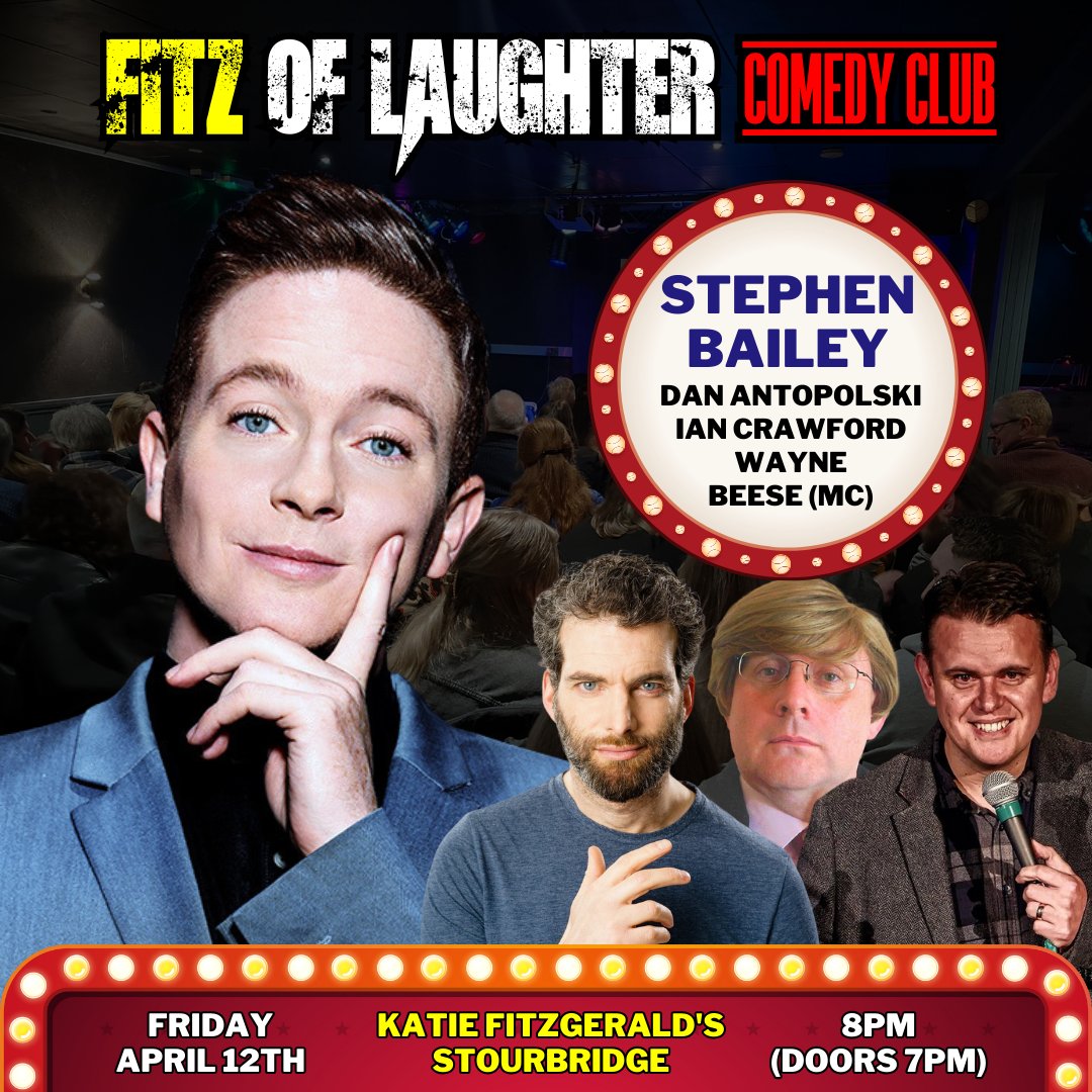 FRIDAY! JUST 15 TICKETS LEFT! @stephencomedy (Live At The Apollo, Would I Lie To You, Richard Osman's House of Games and loads more) headlines our latest epic line-up at Fitz of Laughter Comedy Club in Stourbridge. Get in quick at funnybeeseness.co.uk