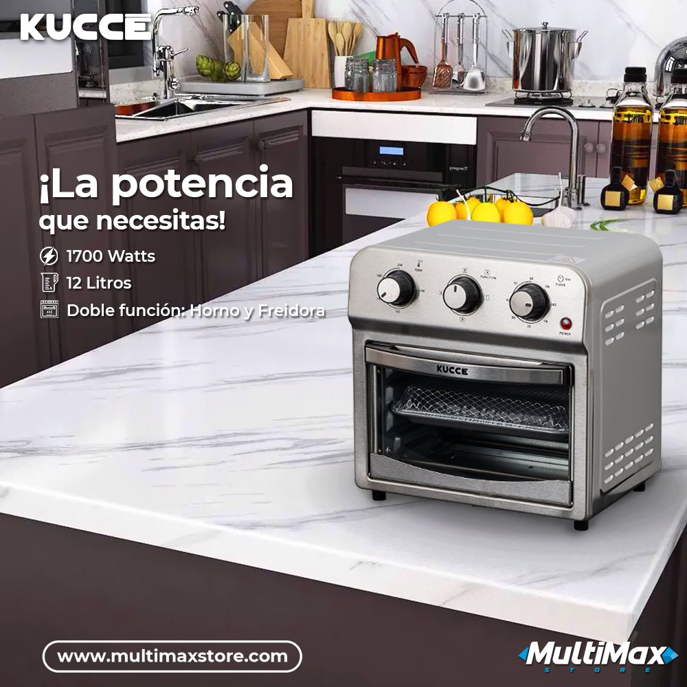 Multimax_Store's tweet image. Disfruta la preparación de increíbles recetas en pocos minutos, con el horno eléctrico y freidora de aire #Kucce de 12 litros, disponible en #MultiMaxStore 💙

multimaxstore.com