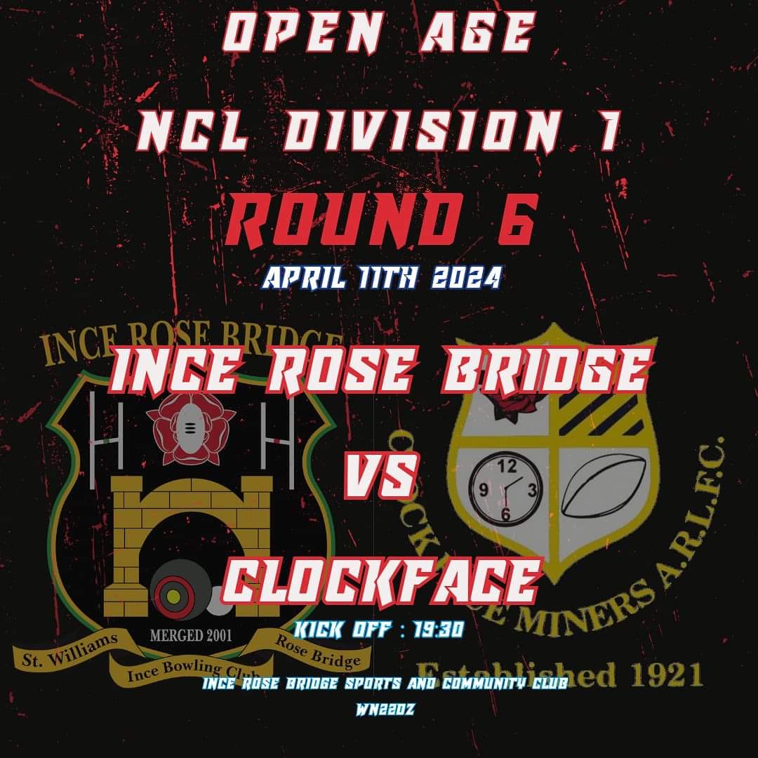 📅 Thursday 11th April 🏆 @OfficialNCL Division One ⏰ 7.30pm 👕 @IRBSCC 🆚️ @ClockFaceMiners 🏟 Ince Rose Bridge Sports & Community Hub, WN2 2DZ #ILoveRugbyLeagueMe #Mols2 #thumbsupforfreddie #RememberRycroft