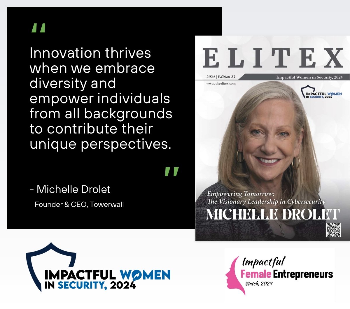 Congratulations to our Founder and CEO, Michelle Drolet, for being recognized by EliteX as an Impactful Women in Security in 2024.

Make sure to read the full article here: hubs.li/Q02sqjNq0 

#elitex  #WBENC #womenowned #digitalmagazine #womeninbusiness #womenleaders