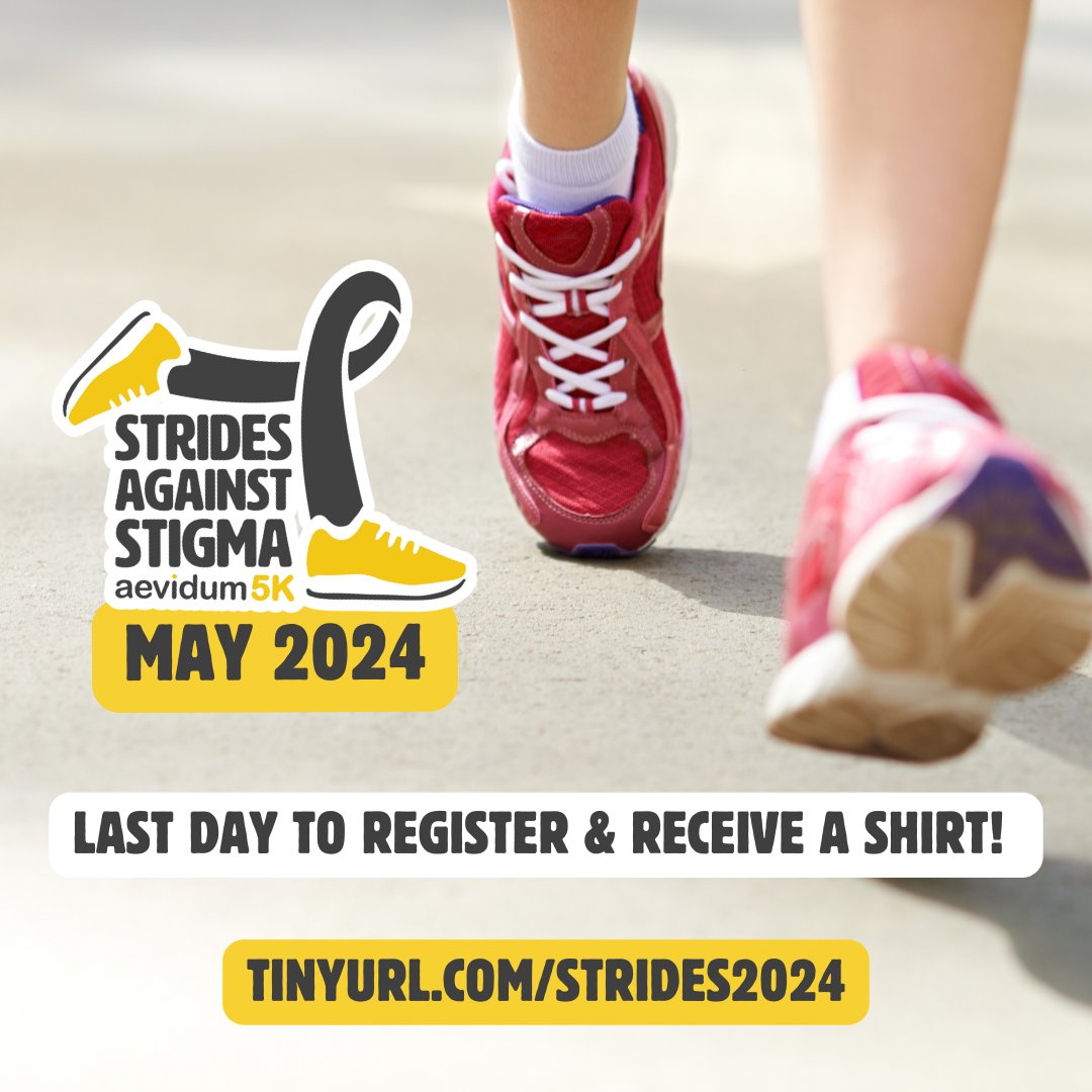 It's the last 24 hours to register for the Strides Against Stigma 5K and guarantee a shirt and swag bag! Register at tinyurl.com/strides2024 now!

#aevidum #gotyourback #mentalhealth #suicideprevention #endthestigma #suicideawareness #schoolculture #runner #5k #running