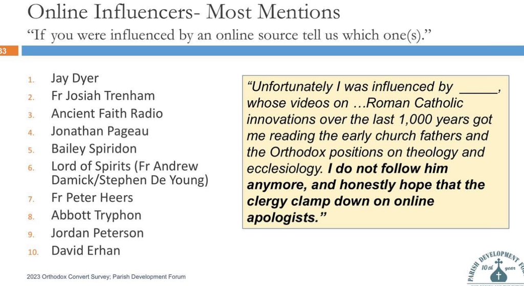 This quote is hilarious. 

So online apologists brought you to Orthodoxy and now you want online apologetics clamped down?

The study found that every single convert had influence from an online apologist btw.