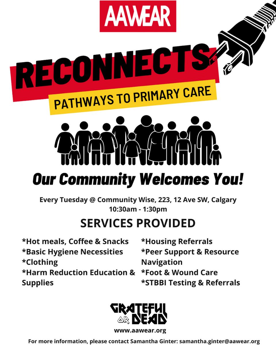 Join AAWEAR tomorrow for their weekly drop-in service Reconnects: Pathways to Primary Care! This event is intended to connect our drug-using & unhoused community members, to accessible resources while building community with each other, in a non-judgemental atmosphere.⁣⁣⁣