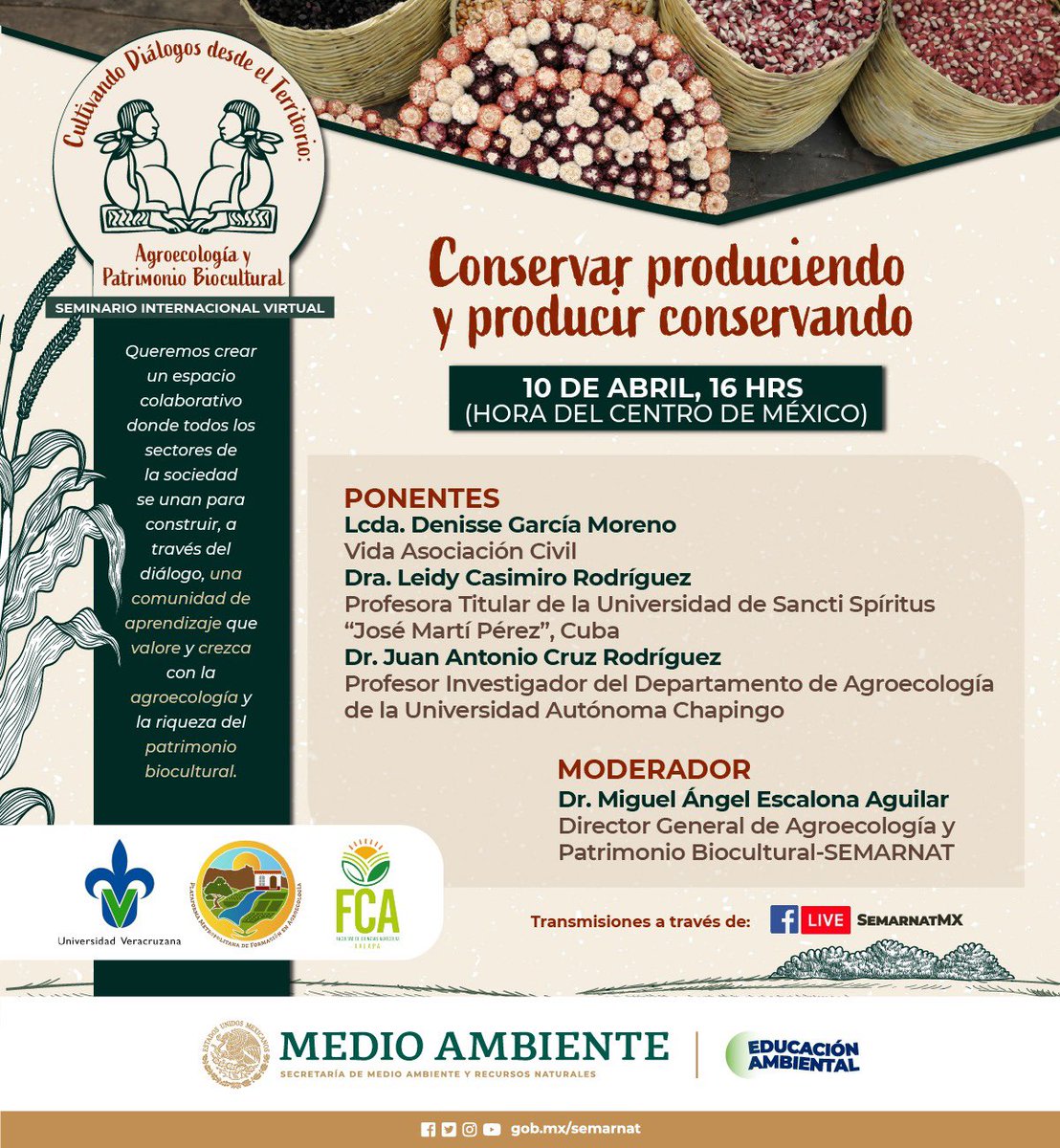 #QueNoSeTePase | Transmisión del Seminario Internacional Virtual 'Cultivando Diálogos desde el Territorio: Agroecología y Patrimonio Biocultural'. 🌱🌍 🌱 “Conservar produciendo y producir conservando.' 📆 Hoy ⏰ 16:00 hrs.