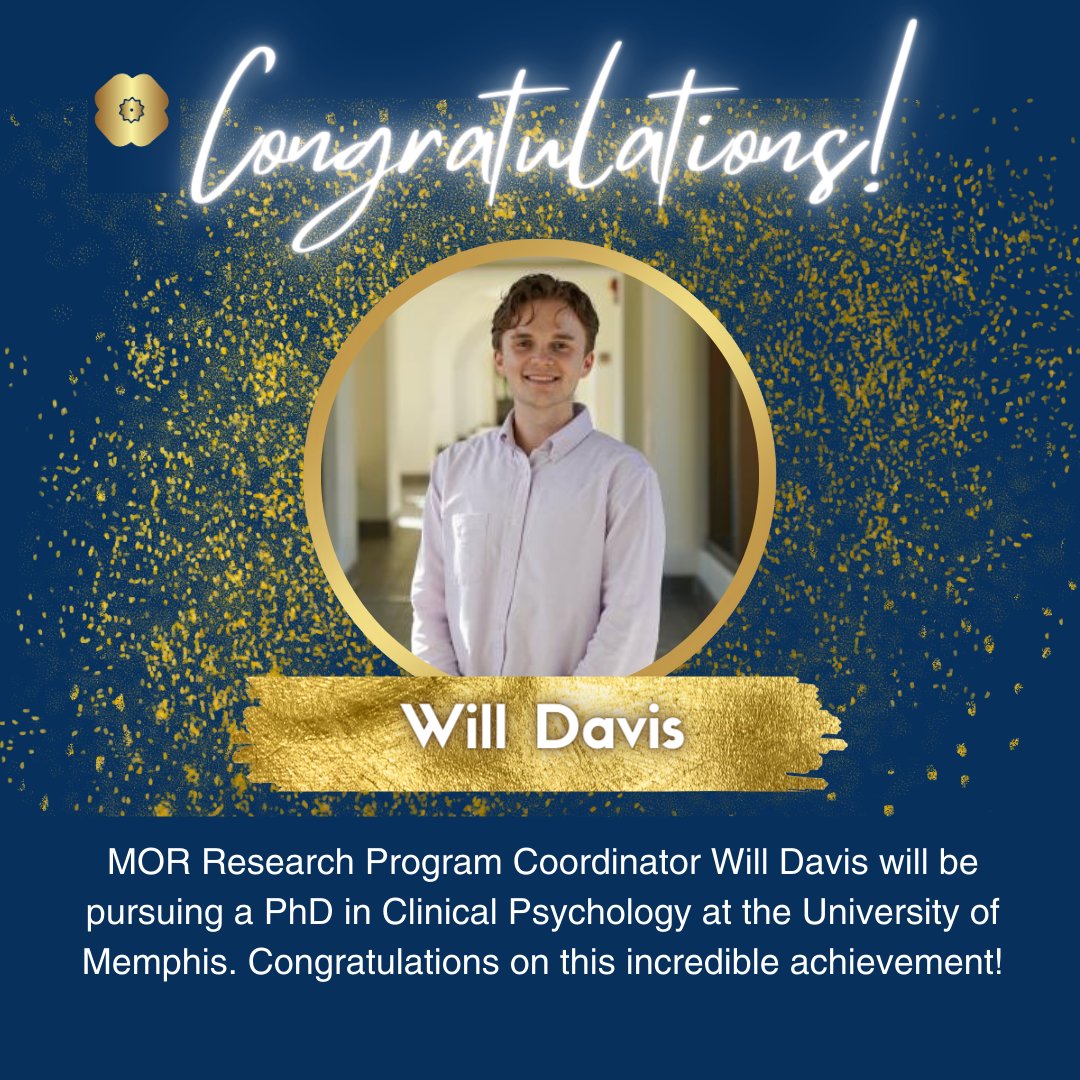 MOR RPC @_Will_Davis__ has accepted a position in the Clinical Psychology PhD program at the University of Memphis. Congrats, Will!