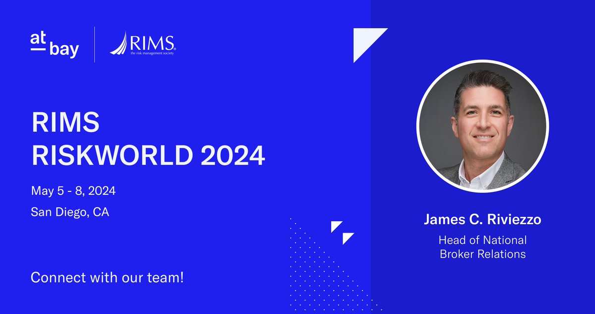 🎉 Meet us at #RISKWORLD 2024! Connect with James Riviezzo from At-Bay for industry insights. 🗓️ May 5-8, San Diego Convention Center 🏓 Pre-event Pickleball Social, May 4 at Coronado Island Marriott, sponsored by At-Bay. Details & register: rims.org/RISKWORLD/regi…