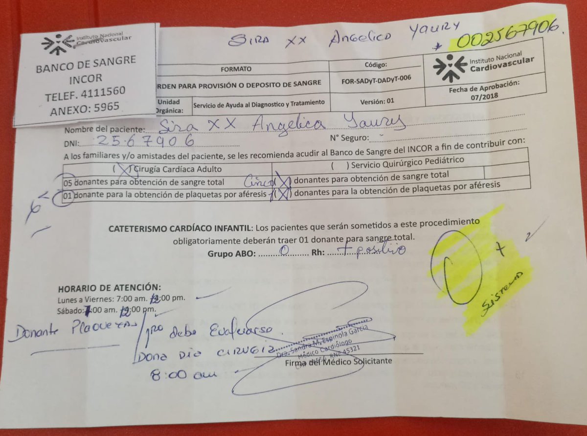 CereOficial's tweet photo. Yaury @anyasi26 es una señora twittera venezolana en #Lima que necesita una cirugía y está a la espera de los 6 donantes de sangre RH O+ para ser intervenida. El tiempo es vital. Si puedes donar, acércate al Banco de sangre del INCOR. Datos de la paciente en la foto. Favor RT 🙏🏽 https://t.co/QSOX2M833U