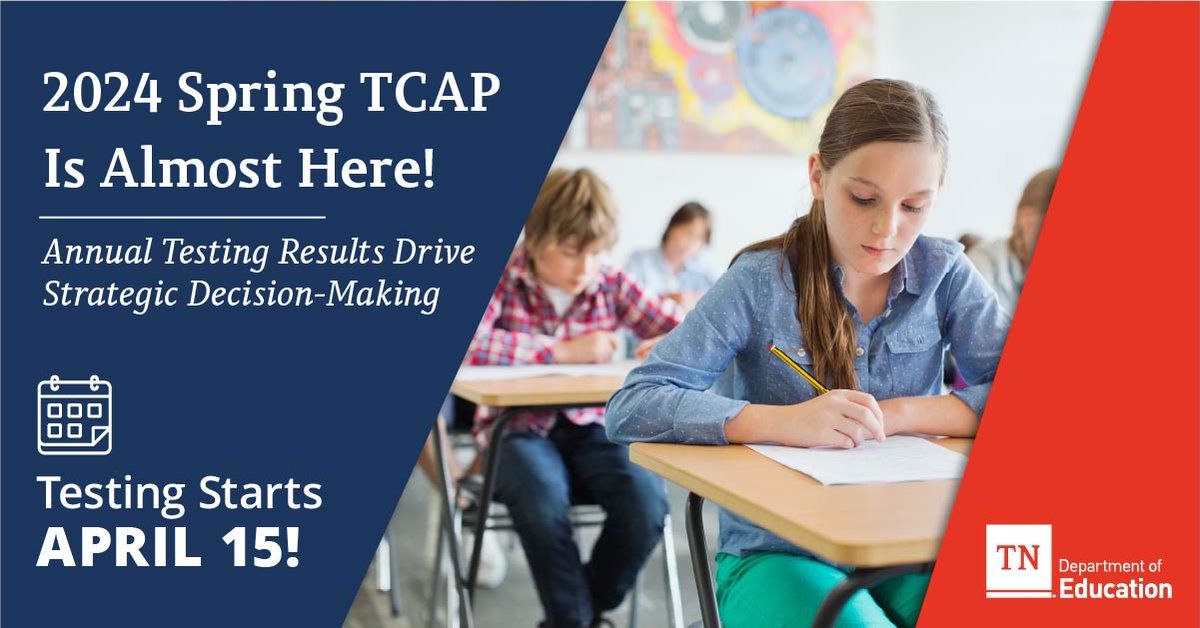 TNedu's tweet image. 📝 The 2024 Spring TCAP window starts next week and will end on May 3. Educators, families, and students can all prepare to engage with the #TNTCAP and understand the results to support student success. Read more here: ow.ly/2nrT50RcyTJ