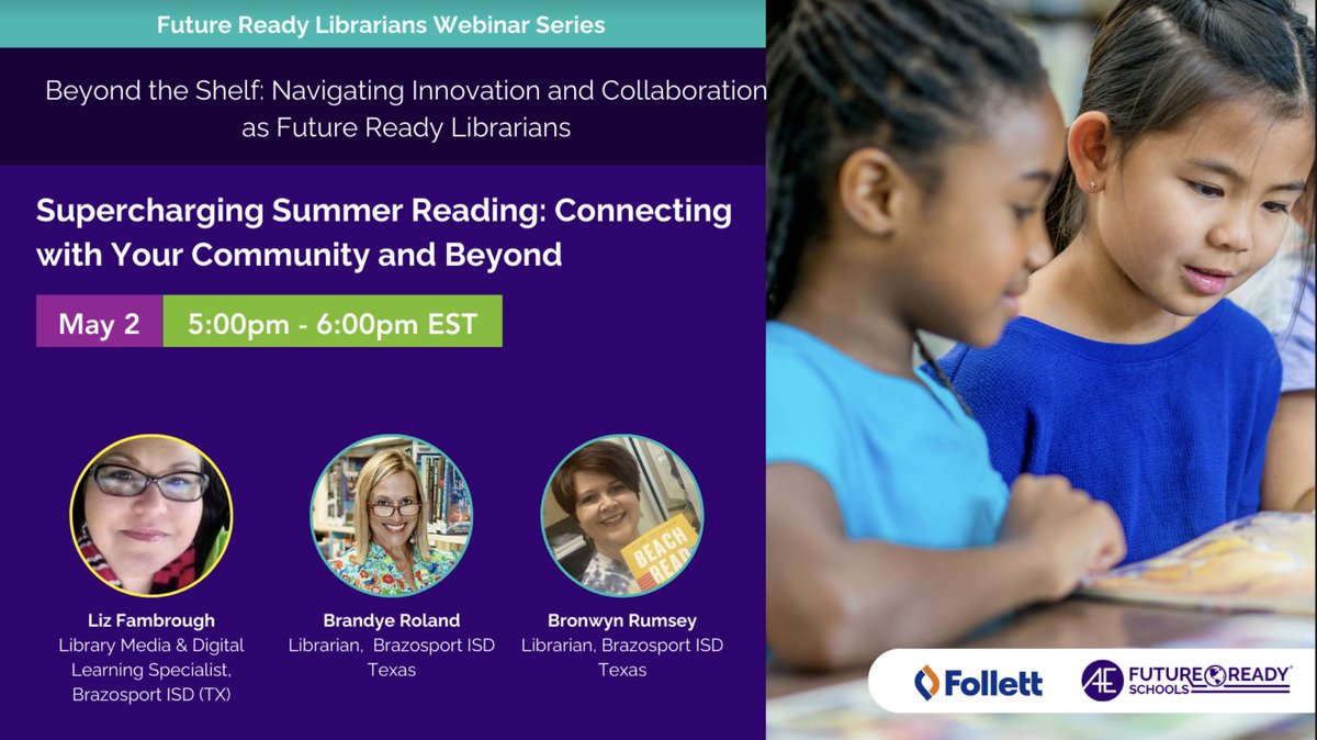 Friends, please join us for the next Future Ready Librarians webinar on May 2nd... Supercharging Summer Reading: Connecting with Your Community and Beyond! 📚 And remember, even if you can't attend live, all who register will receive the recording and resources after the…