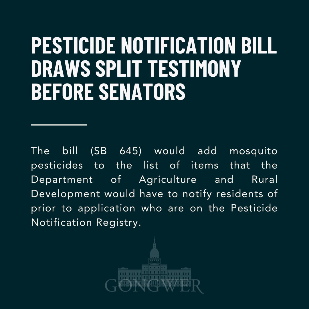 Senators hear divided testimony over proposed changes to the Pesticide Notification Registry, supporters say it would improve access to registry while business owners say it could hurt them and their industry of addressing pests and noxious weeds. bit.ly/3PY2zlU