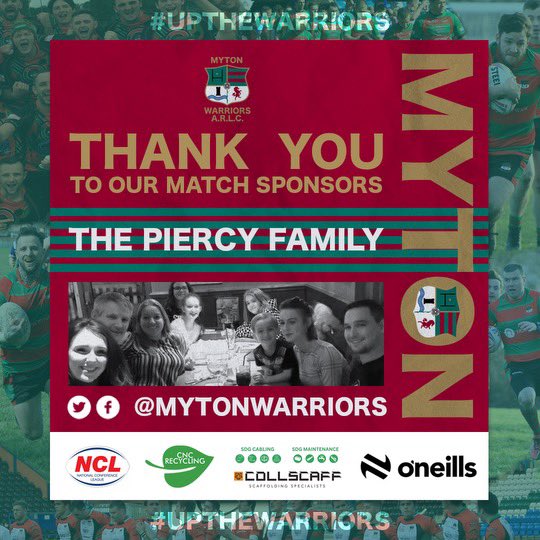 This Saturday 13th April 2024 @OfficialNCL Division 2 @MytonWarriors v @StJudesOfficial 2:30pm KO @ Warrior Park🏟️ Match Sponsor: Mike Tye Gas & Plumbing Ball Sponsor: Piercy Family Get down for a beer & support the lads🍻 🏉🏆❤️💚#UpTheWarriors #CommunityRL