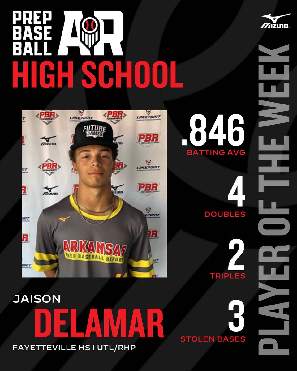 🏆AAA PLAYER OF THE WEEK: WEEK SIX🏆 2025 @jaisondelamar27 (@razorbackbsb commit) from @faydogbaseball had a big week with the bat picking up 11 hits in 13 ABs for the week and adding some power to earn this week's honors 🔗for details: loom.ly/7l2rAEw