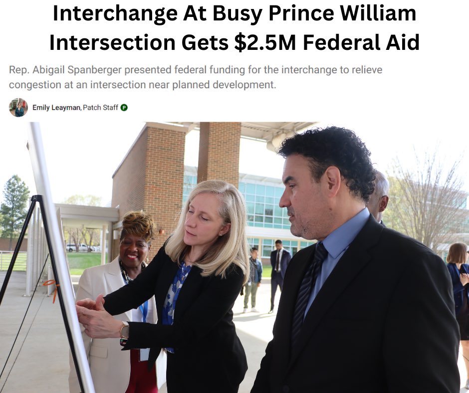 Yesterday, I was glad to celebrate $2.5 MILLION in federal funding I helped secure for Prince William County. These funds will help make physical infrastructure improvements to support this region’s continued growth and keep Virginians safe on the road. patch.com/virginia/woodb…