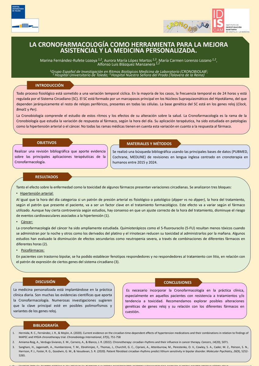cronobiolab's tweet image. La cronofarmacología como herramienta para la mejora asistencial y la medicina personalizada.
#cronofarmacología #cronobiolab #idiscam