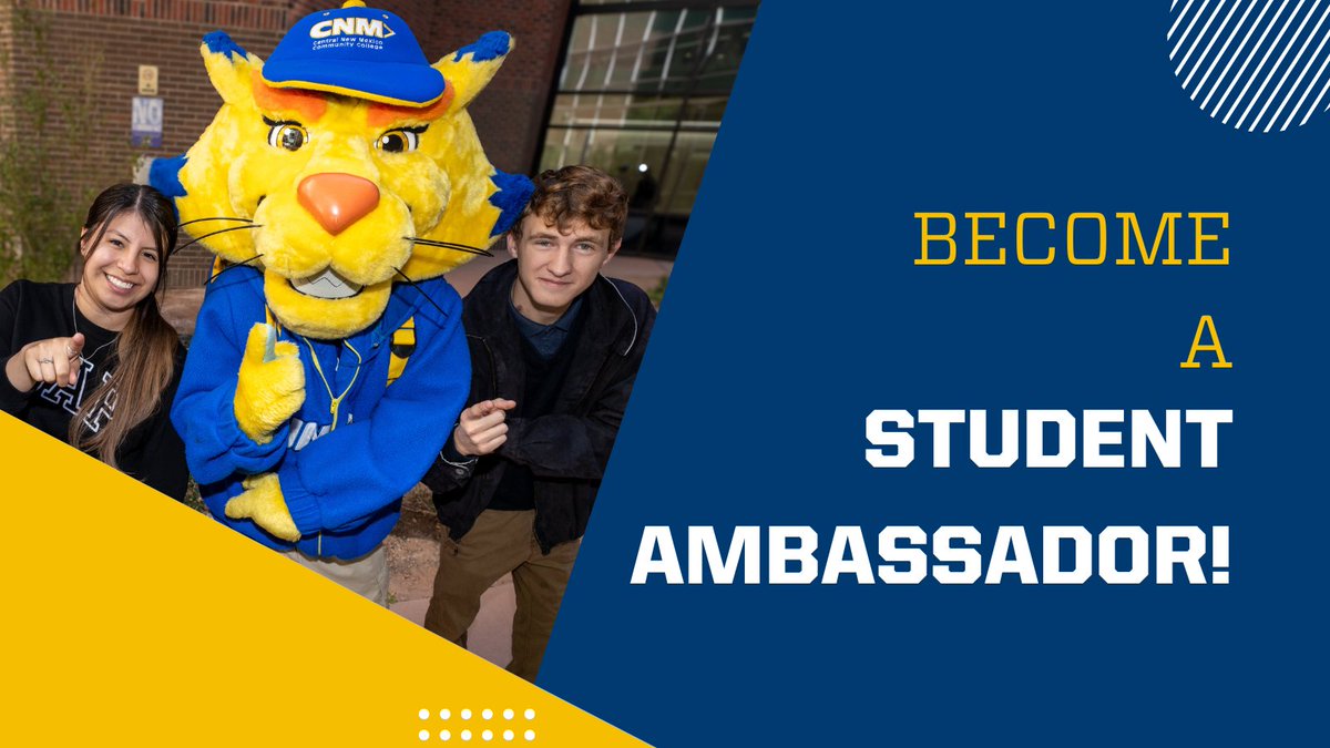 Apply to be a #CNM Student Ambassador! The division of Enrollment Management and Student Success is looking for Student Ambassadors to support the college's recruitment efforts. Learn more and apply here: bit.ly/440ANvb #communitycollege #studentsuccess