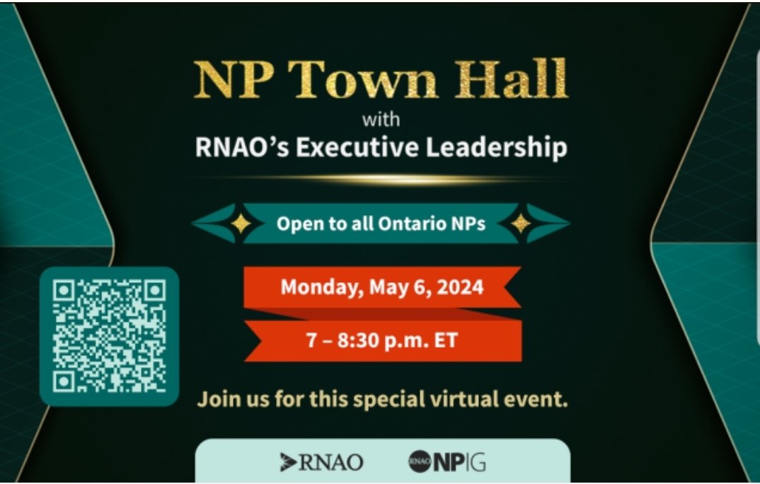 🚨 Calling ALL Ontario NPs! Join the RNAO/NPIG NP Town Hall on May 6th, virtually, for a Q&A and to discuss the vital role of NPs Members and non-members of the RNAO are all welcome Register here: rnao.ca/events/np-town…