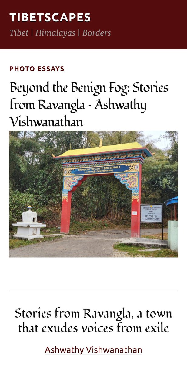 Excited to share Ashwathy Vishwanathan's (@ashwathy208) 1st Tibetscapes article - a photo essay from her field trip to Ravangla! Access here: tibetscapes.wordpress.com/2024/04/07/bey… Ashwathy is a PhD student at @iitmadras, with a focus on gender & exile. Learn more: tibetscapes.wordpress.com/home/ashwathy-…