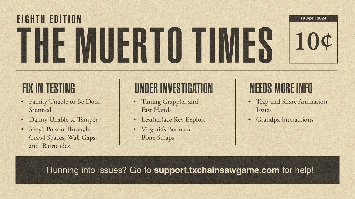 The 8th Edition of The Muerto Times is live on our subreddit discussing Danny's Tamper, Sissy's Poison, and Leatherface's rev exploit. Check it out here: bit.ly/8thEditionMuer…