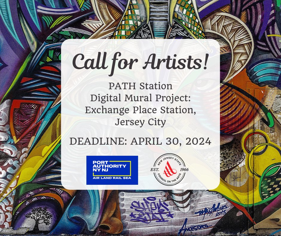 Public art opportunity: This call is for designs for vinyl murals that will be displayed at @PATHTrain's Exchange Place Station in @JerseyCity. Learn more here: artist.callforentry.org/festivals_uniq…

#NJPublicArt #NJarts @PANYNJ