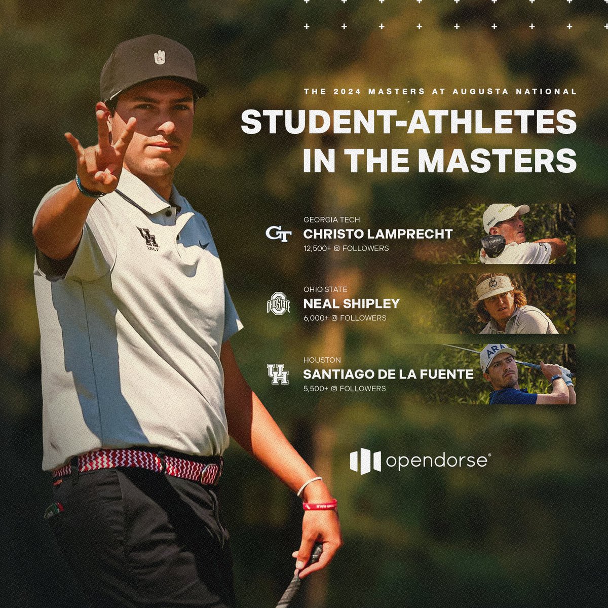 Last April, @sammy_golf24243 leveraged his Masters low-amateur win into a 450% increase in his Instagram following. Looking to replicate that success, three current student-athletes will tee off at Augusta National tomorrow.