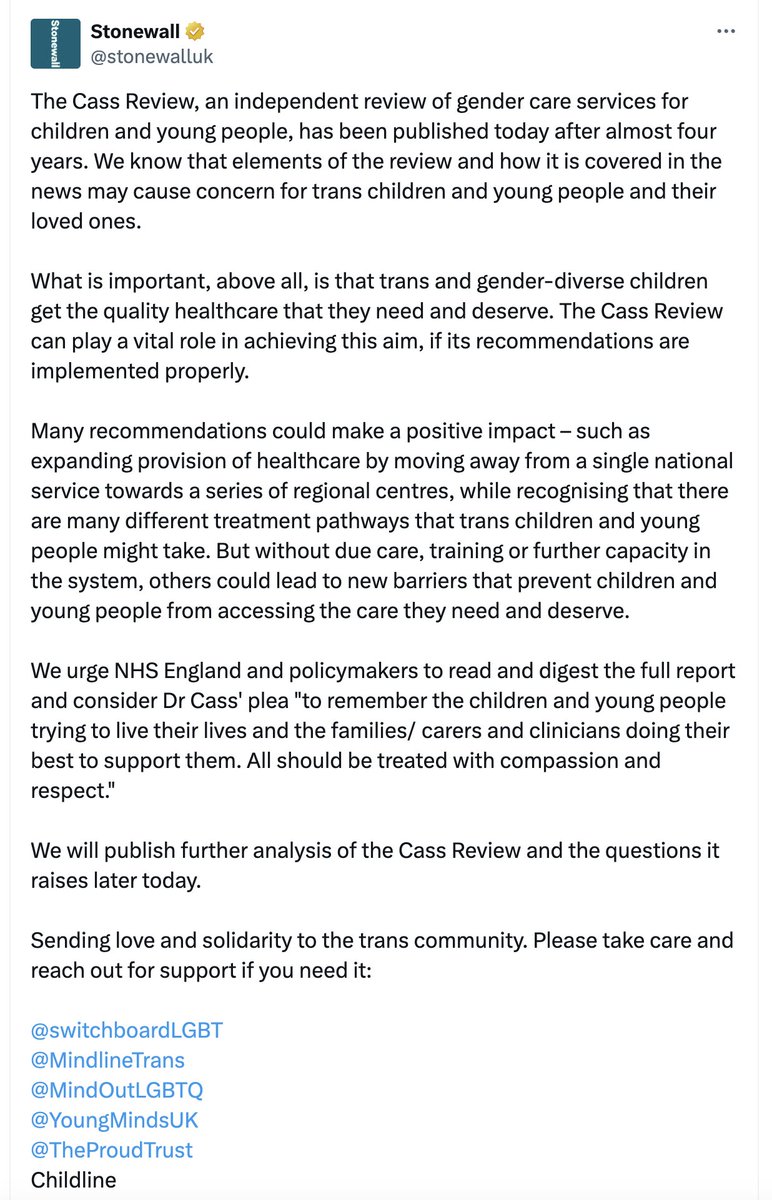 Stonewall 2022: Toddlers can be trans

Stonewall Today: Erm, we should listen to the #CassReview 

This corrupt organisation is toast.