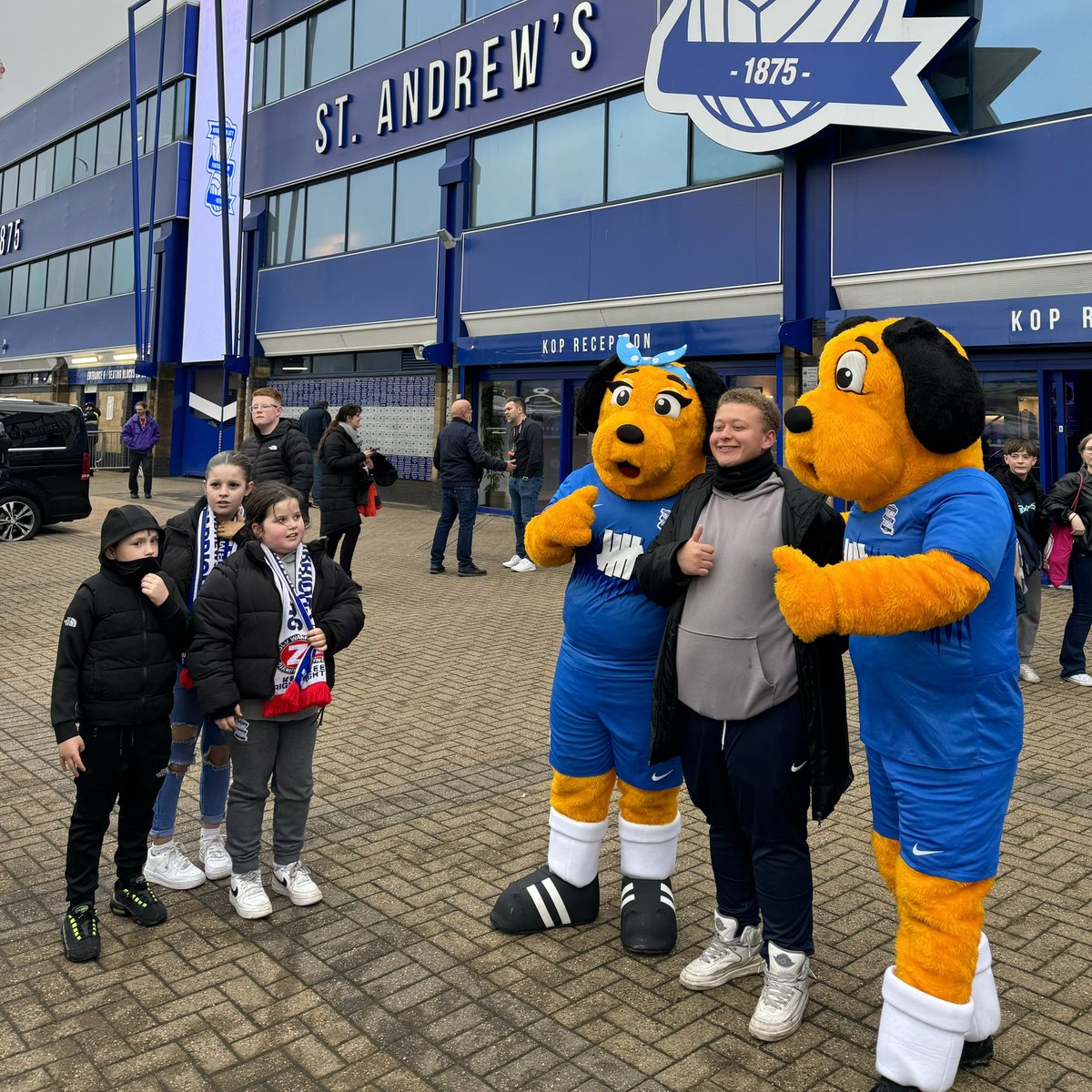 Beau and Belle are greeting fans outside the Kop, and will be heading to Arthur’s Area shortly. 🐶 #BCFC