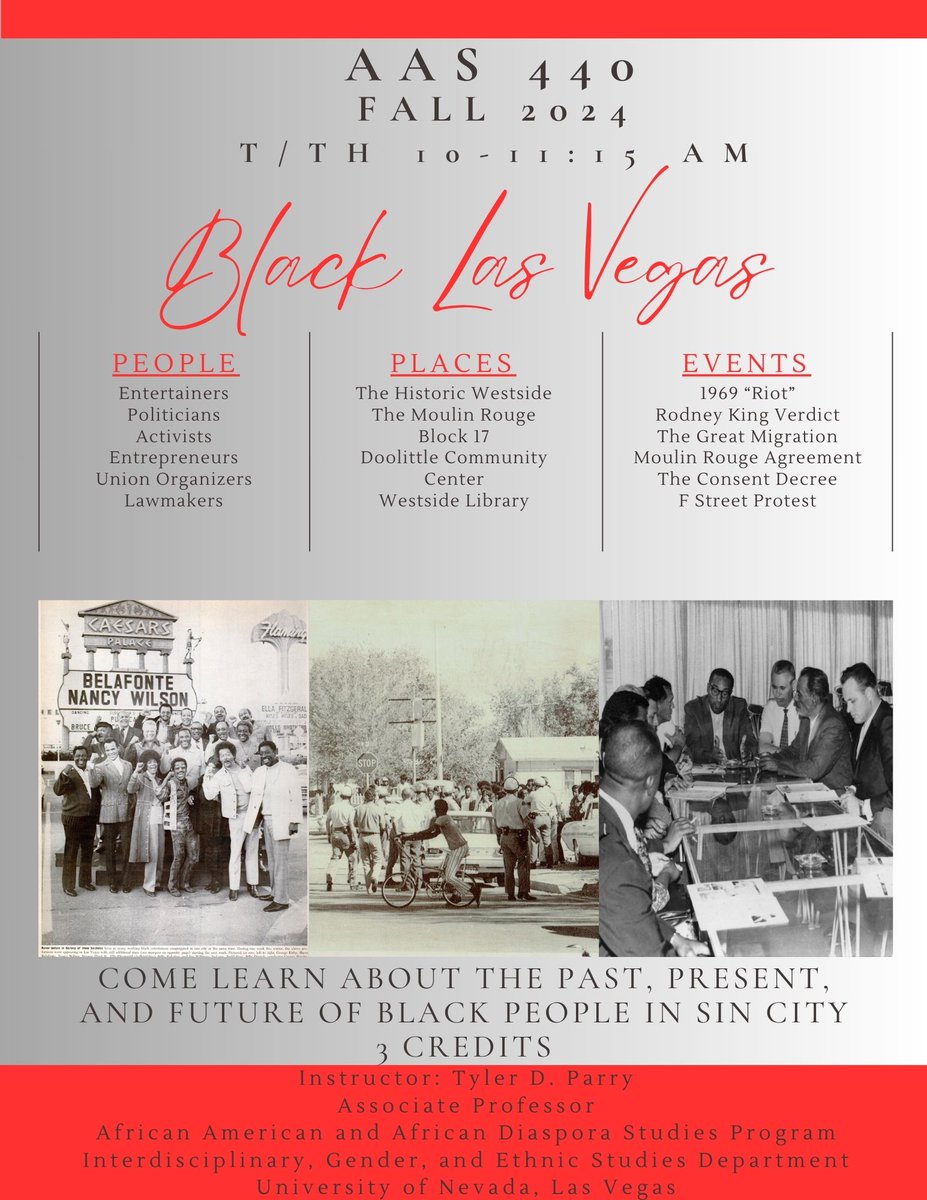 Responding to popular misconceptions about Vegas history, I developed a course @unlv called 'Black Las Vegas' that explores how Black people helped to build and shape one of the world's most famous cities. Offering it for the first time in Fall 2024. Hope to see you in class!