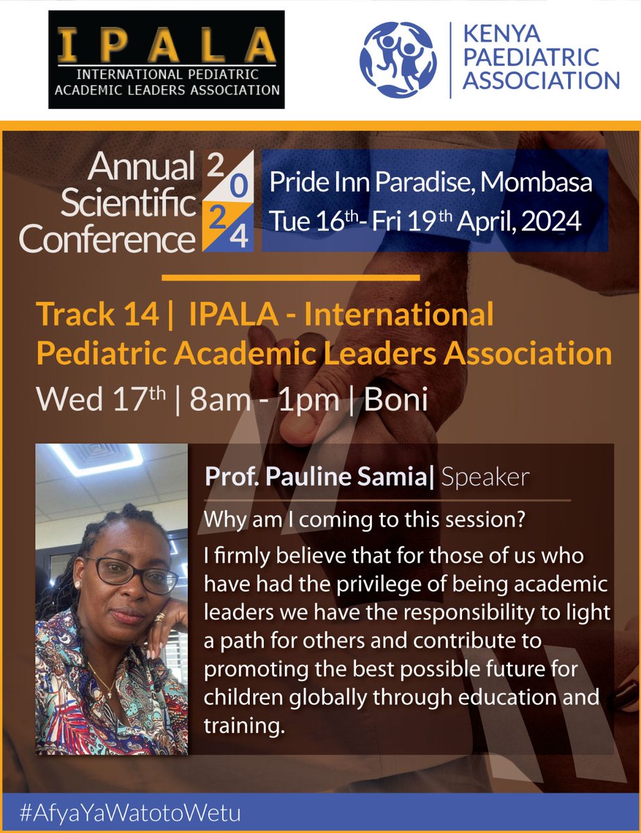 You simply don't want to miss out on our upcoming IPALA session in the KPA Congress next week #LeadershipAndLegacy #ChildHealthMatters #TheFurureIsNow @AKUGlobal @AKUMCEA @Kenyapaeds @DrReign_ @IPALA_org