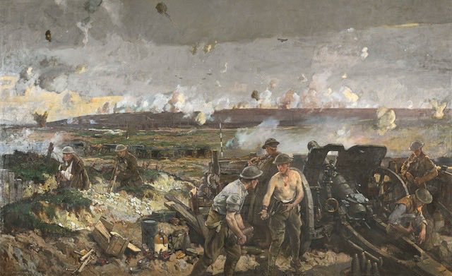 Yesterday was Canada’s National Day of Remembrance of the Battle of Vimy Ridge on Easter Monday, 1917. This painting by Cdn War Artist, Richard Jack, portrays some of the unique artillery techniques which allowed the ridge to be captured that day by Cdns, where others had failed.