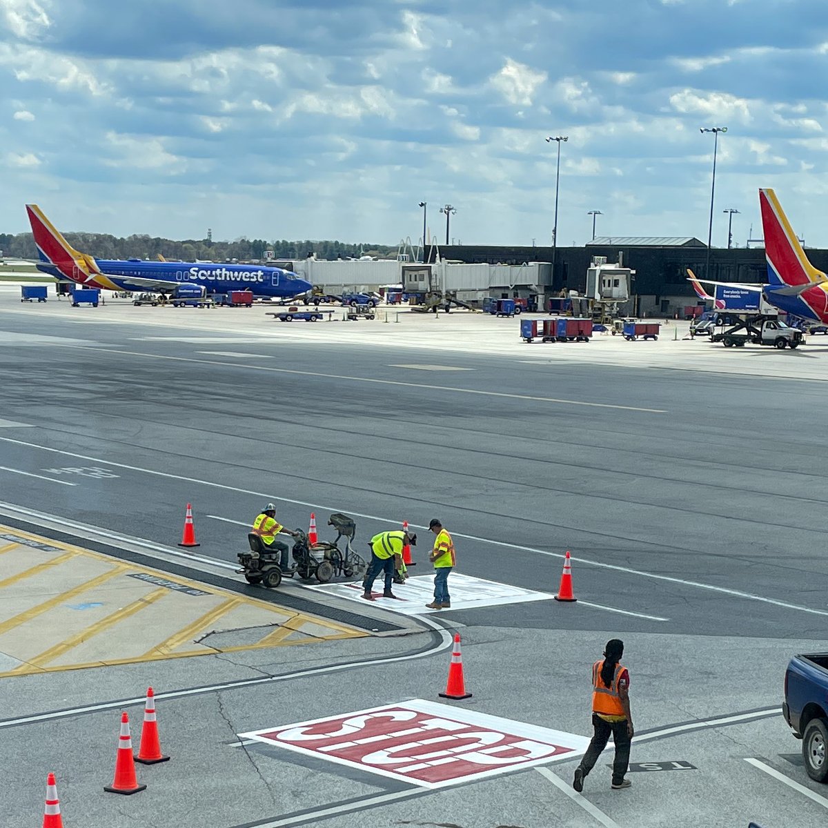 Cheers to refreshed airfield markings! Navigational aids on runways, taxiways and other airfield surfaces are monitored and painted throughout the year to ensure safety and visibility. #WorkerWednesday #MDOTsafety #airports
